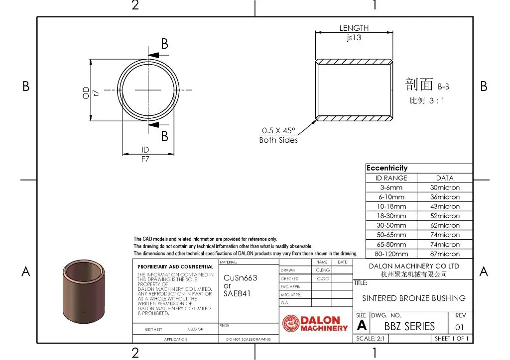 brass bushing Technical Drawing